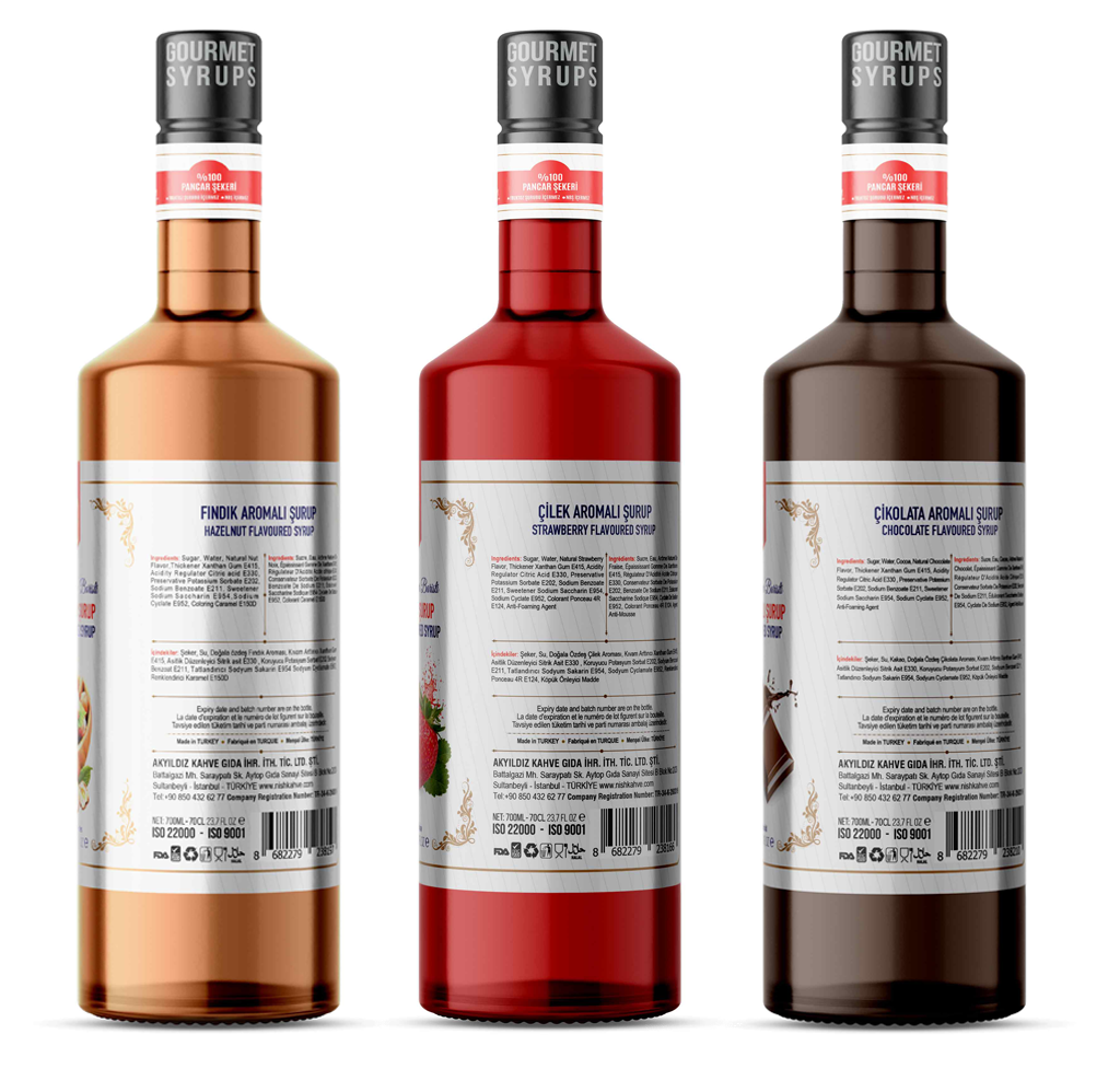 Nish Fındık Çilek Çikolata Şurupları 3 x 700 ML - Pet Şişe