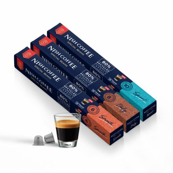 Nish Coffee Nespresso Uyumlu Kapsül Kahve 3'lü Set (Smooth,Italy,Sport)-30 Adet