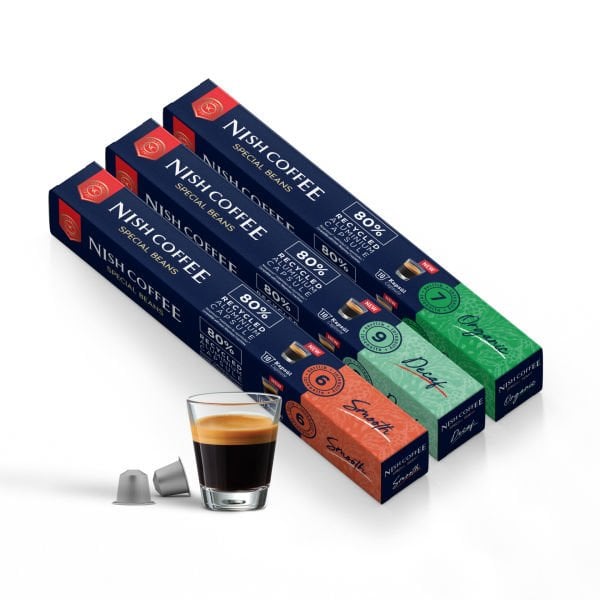 Nish Coffee Nespresso Uyumlu Kapsül Kahve 3'lü Set (Smooth,Decaf, Organik)-30 Adet