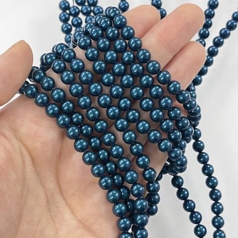 Swarovski 5810 İnci 6mm Crystal Petrol Pearl (001 600) - Petrol Mavisi Renkte İnci Boncuk