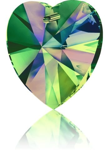 Swarovski 6228 Kalp 14mm Crystal Vitrail Medium (001 VM) - Parlak Yeşil Renkli Efektli Kolye Ucu