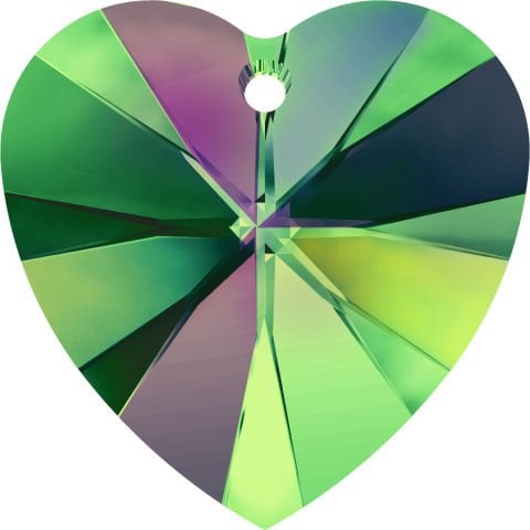 Swarovski 6228 Kalp 10mm Crystal Vitrail Medium (001 VM) - Parlak Yeşil Renkli Efektli Kolye Ucu