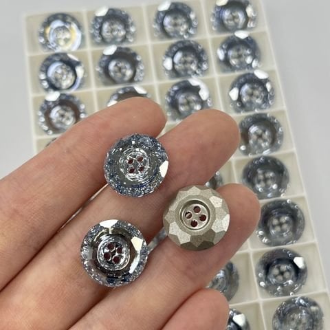 3008 14mm Crystal Blue Shade (001BLSH) F - Yuvarlak Deniz Mavisi Renkli Ortadan Dikilebilir Düğme