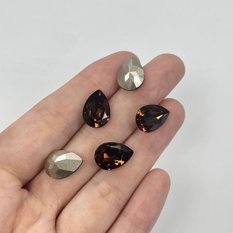 4320 14x10mm Recreated Smoked Topaz (1403)  F - Damla Şekilli Koyu Kahverengi Kristal Taş