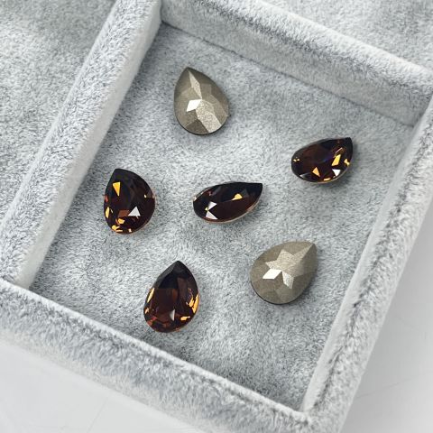 4320 14x10mm Recreated Smoked Topaz (1403)  F - Damla Şekilli Koyu Kahverengi Kristal Taş