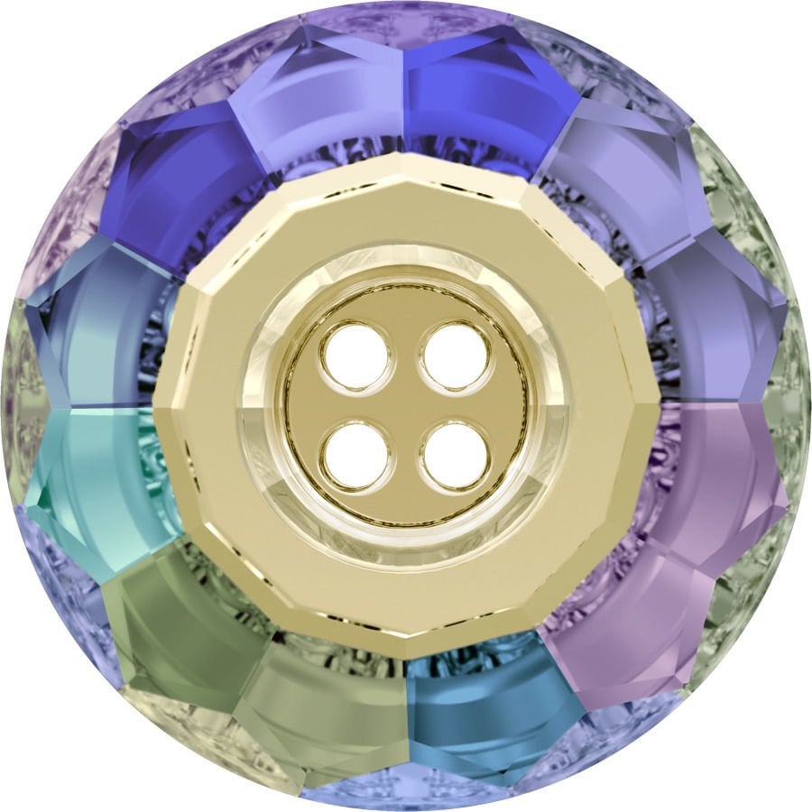 Swarovski 3008 Düğme 18mm Crystal Paradise Shine (001PARS) F - Yuvarlak Lila Renkli Ortadan Dikilebilir Düğme