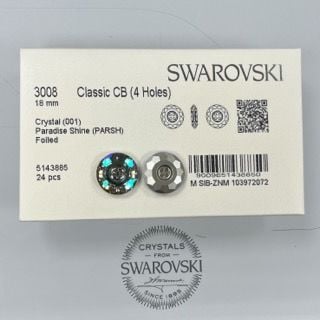 Swarovski 3008 Düğme 18mm Crystal Paradise Shine (001PARS) F - Yuvarlak Lila Renkli Ortadan Dikilebilir Düğme