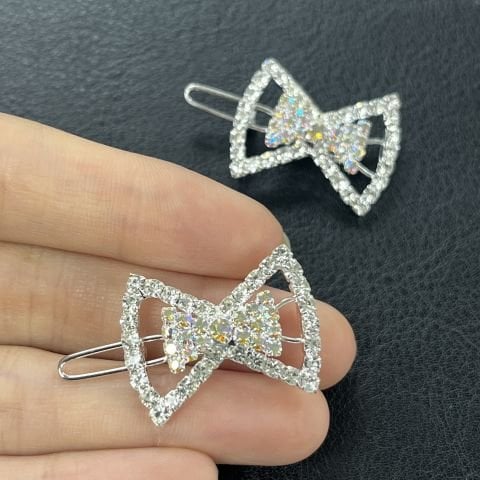 Bantik Papyon Saç Tokası - Parlak Kristal Taşlı Perçinli Saç Firketesi