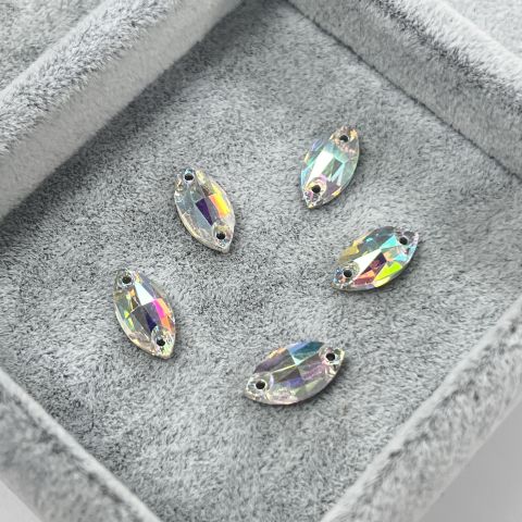 Mekik Şekilli 12x6mm Dikme Cam Taş Crystal AB - Janjan Renkli