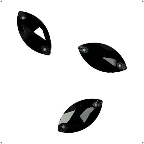 Mekik Şekilli 18x9mm Dikme Cam Taş Jet - Siyah Renkli