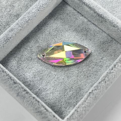 Mekik Şekilli 32x17mm Dikme Cam Taş Crystal AB - Janjan Renkli