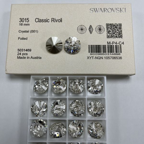 Swarovski 3015 Düğme 16mm Crystal (001) F - Beyaz Kristal Düğme