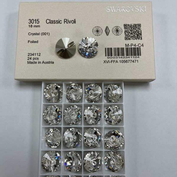 Swarovski 3015 Düğme 18mm Crystal (001) Foyalı - Beyaz Kristal Düğme