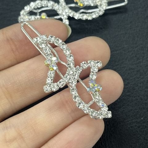 Moon Ay Saç Tokası - Parlak Kristal Taşlı Perçinli Saç Firketesi