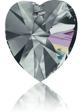 Swarovski 6228 Kalp 18mm Black Diamond AB (215AB) - Gri Haki Karışım Renkli Efektli Kolye Ucu