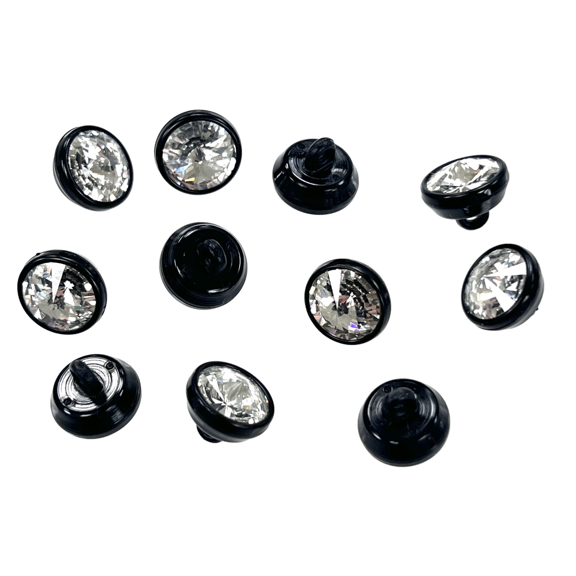 Swarovski Siyah Plastik Çerçeveli Rivoli Kristal Taşlı Düğme - 8mm