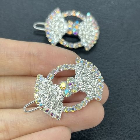 Olala Oval Fiyonklu Saç Tokası - Parlak Kristal Taşlı Perçinli Saç Firketesi