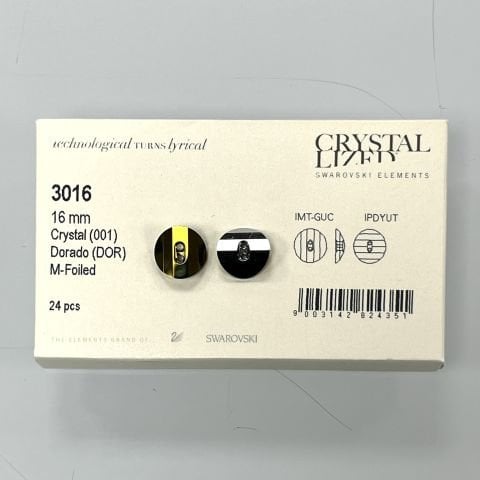 Swarovski 3016 Düğme 16mm Crystal Dorado (001DOR) - Metalik Altın Renkli Kristal Düğme
