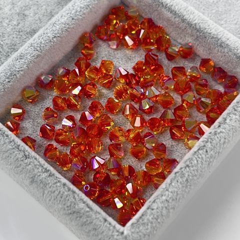 Swarovski 5328 Bicone Boncuk 5mm Fireopal AB (237AB) - Turuncu Kırmızı Karışık Renkli Kesme Boncuk