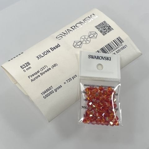 Swarovski 5328 Bicone Boncuk 5mm Fireopal AB (237AB) - Turuncu Kırmızı Karışık Renkli Kesme Boncuk