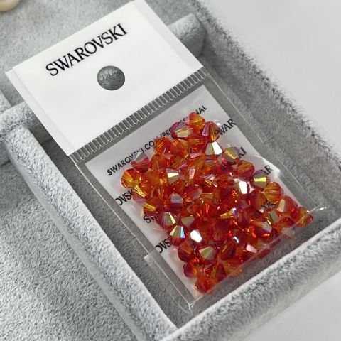 Swarovski 5328 Bicone Boncuk 5mm Fireopal AB (237AB) - Turuncu Kırmızı Karışık Renkli Kesme Boncuk