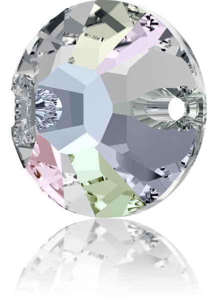 3204 8mm Crystal Aurora Boreale (001AB) F - Janjan Yuvarlak İki Delikli Dikme Taş