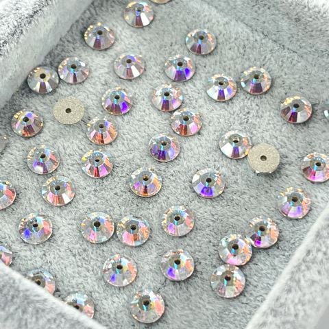 Swarovski 3128 Lochrosen 7mm Crystal Aurora Boreale (001AB) F - Janjan Tek Delikli Dikme Taş