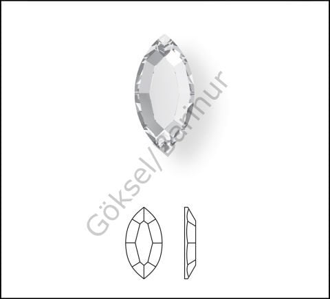 2200 8x4mm Crystal (001) Foyalı - Mekik Şekilli Beyaz Altı Düz Kristal Taş