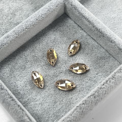 Mekik 12x6mm Dikme Cam Taş Crystal Golden Shadow - Altın Renkli İki Delikli Mekik Dikme Taş