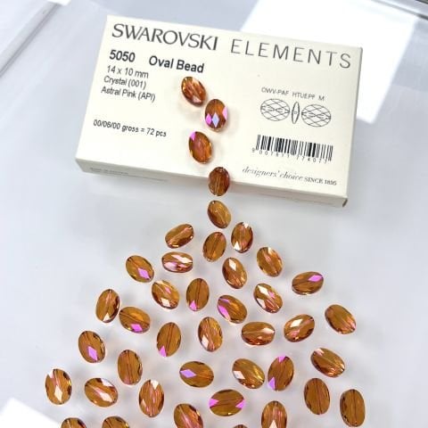 Swarovski 5050 Oval Boncuk 14x10mm Crystal Astral Pink (001API) - Turuncu Pembe Karışık Renkli Boncuk