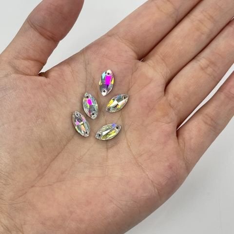 Mekik Şekilli 12x6mm Dikilebilir Crystal AB Cam Taş - Janjan Dikme Taş