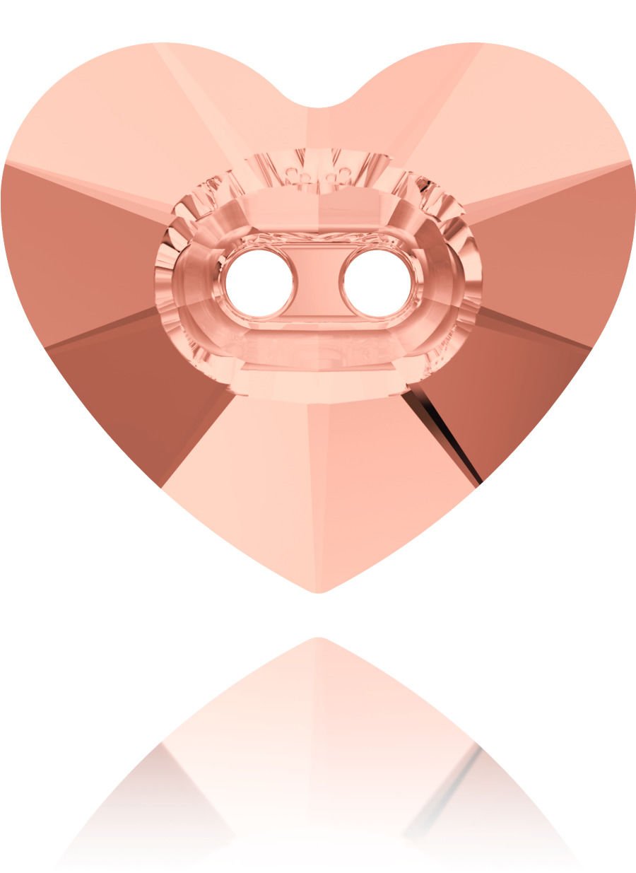 Swarovski 3023 Düğme 12mm Rose Peach (262) - Kalp Şeffaf Pembe Ortadan Dikilebilir Düğme