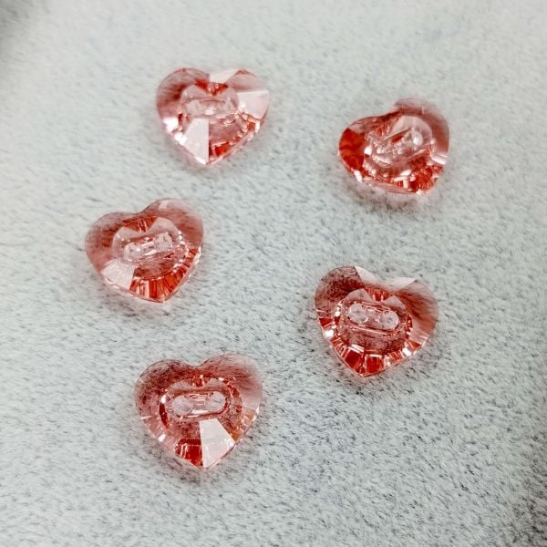 Swarovski 3023 Düğme 14mm Rose Peach (262) - Kalp Şeffaf Pembe Ortadan Dikilebilir Düğme