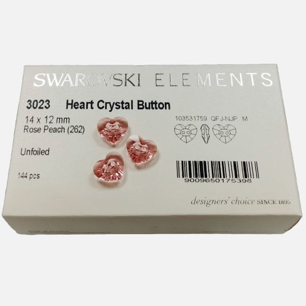 Swarovski 3023 Düğme 14mm Rose Peach (262) - Kalp Şeffaf Pembe Ortadan Dikilebilir Düğme