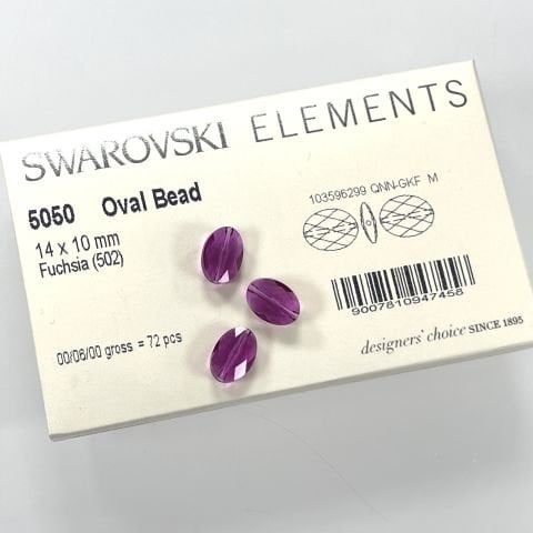 Swarovski 5050 Oval Boncuk 14x10mm Fuchsia (502) - Koyu Pembe Renkli Boncuk