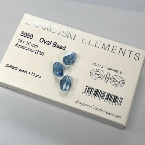 Swarovski 5050 Oval Boncuk 14x10mm Aquamarine (202) - Mavi Renkli Boncuk