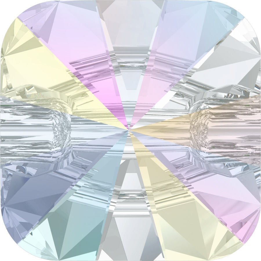 Swarovski 3009 Düğme 14mm Crystal AB (001AB) Foyalı - Kare Janjan Alttan Dikilebilir Düğme