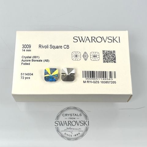 Swarovski 3009 Düğme 14mm Crystal AB (001AB) Foyalı - Kare Janjan Alttan Dikilebilir Düğme