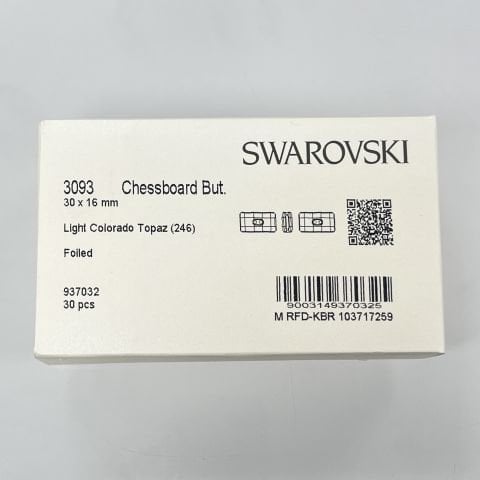 Swarovski 3093 Düğme 30x16mm Light Colorado Topaz (246) F - Açık Kahverengi Dikdörtgen Şekilli İki Delikli Kristal Düğme