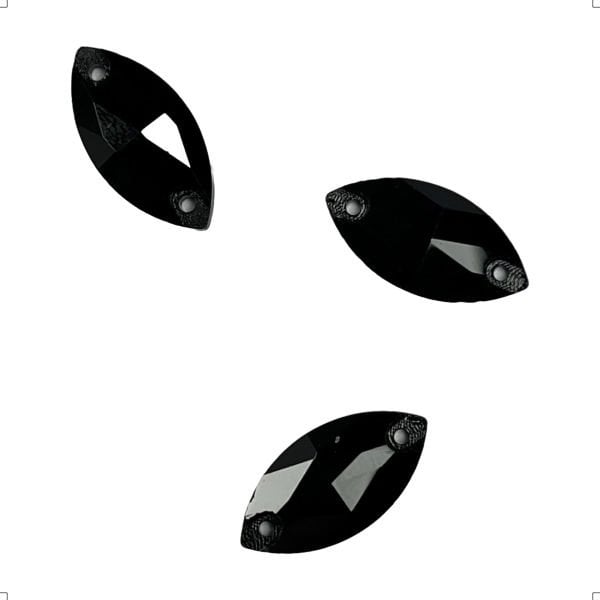 Mekik Şekilli 12x6mm Dikme Cam Taş Jet - Siyah Renkli