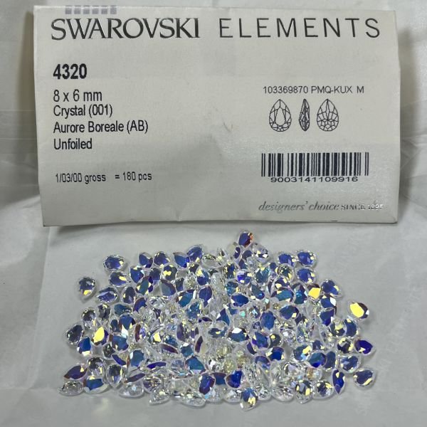 4320 8x6mm Crystal AB (001AB) Foyasız - Janjan Damla Şekilli Taş