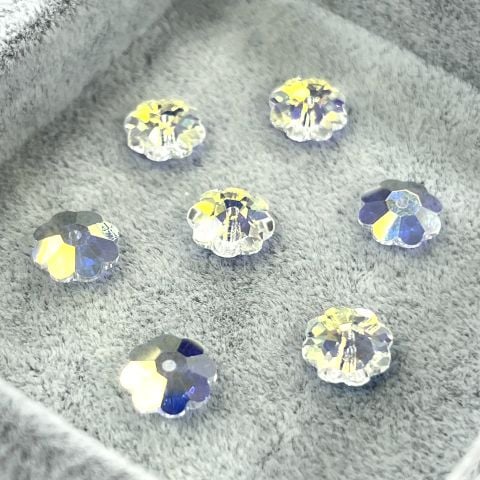 Swarovski 3700 Çiçek Lochrosen 8mm Crystal AB (001AB) - Janjan Efektli Ortadan Delikli Dikme Taş
