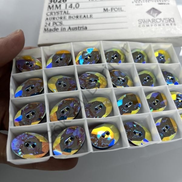 3026 20x14mm Crystal Aurore Boreale (001AB) M - Janjan Oval Düğme Metalik Foyalı