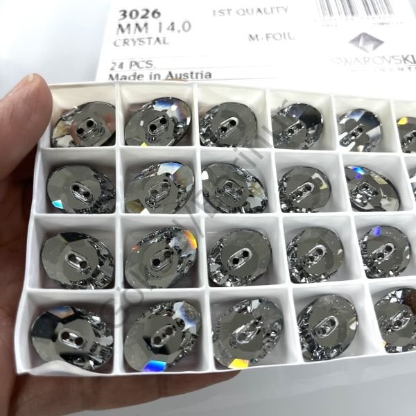 3026 20x14mm Crystal (001) M - Beyaz Oval Düğme Metalik Foyalı