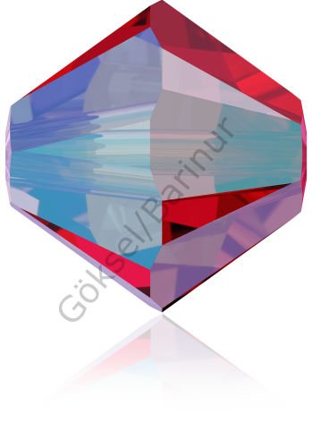 5328 4mm Light Siam Shimmer 2x (227SHIM2) Pembe Kırmızı Yanar Döner Bicone Kesme Boncuk