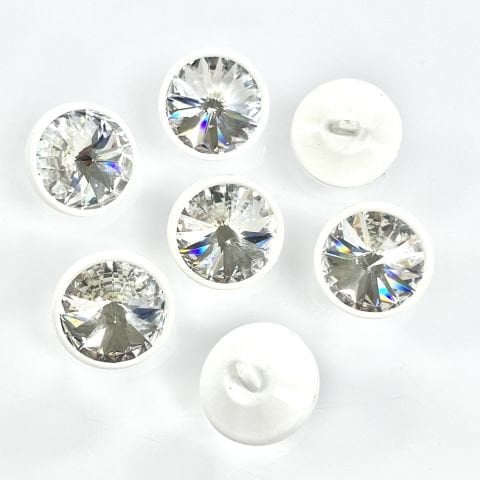 1770/218 Beyaz Plastik Çerçeve İçine Oturtulmuş Rivoli Kristalli Alttan Dikilebilir Düğme