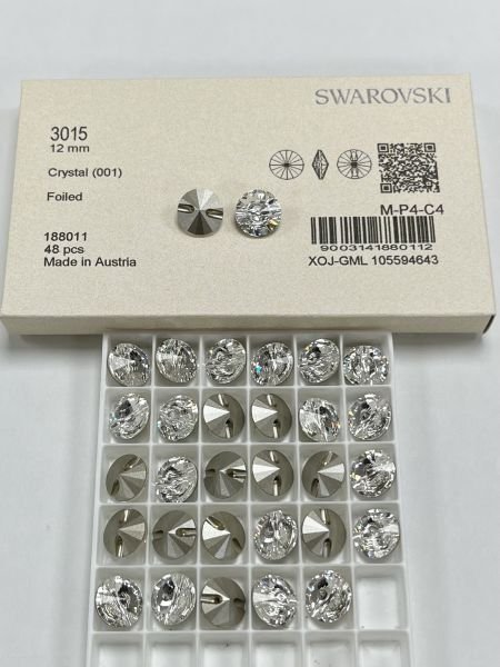 Swarovski 3015 Düğme 12mm Crystal (001) F - Beyaz Kristal Düğme