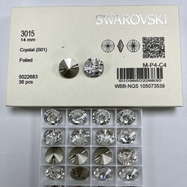 Swarovski 3015 Düğme 14mm Crystal (001) F - Beyaz Kristal Düğme