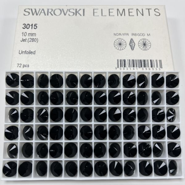 Swarovski 3015 Düğme 10mm Jet (280) - Siyah Kristal Düğme
