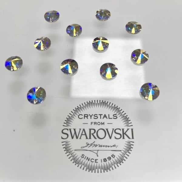 3200 10mm Crystal AB (001AB) Foiled - Foyalı Yuvarlak İki Delikli Dikme Taş - 12-36-72 Adetlik Paketler
